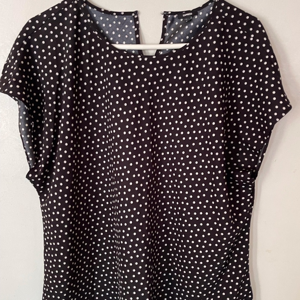Express Black and White Polka Dot Blouse